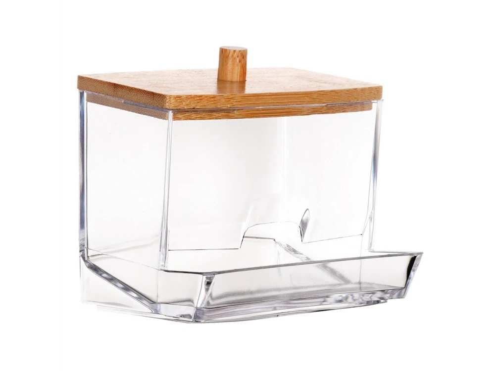 Vilde Cotton Swab Dispenser with Bamboo Lid – Compact 9×7×9 cm Acrylic Holder – view 4
