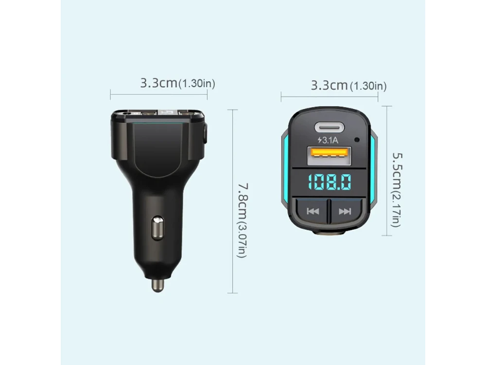 AJ Car FM Transmitter Bluetooth Handsfree & QC3.0 Charger – 3-in-1 Cable, LED Display, USB – view 4