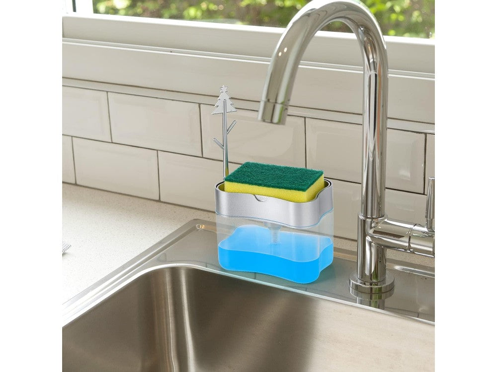 AJ Dish Soap Dispenser 3-in-1 380ml with Sponge & Holder – Transparent – view 4