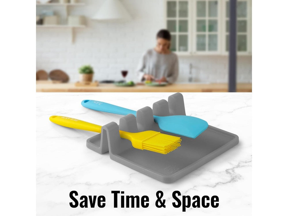 AJ Silicone Spoon Rest with Drip Pad – Multi-Slot, Set of 2, Grey – view 4