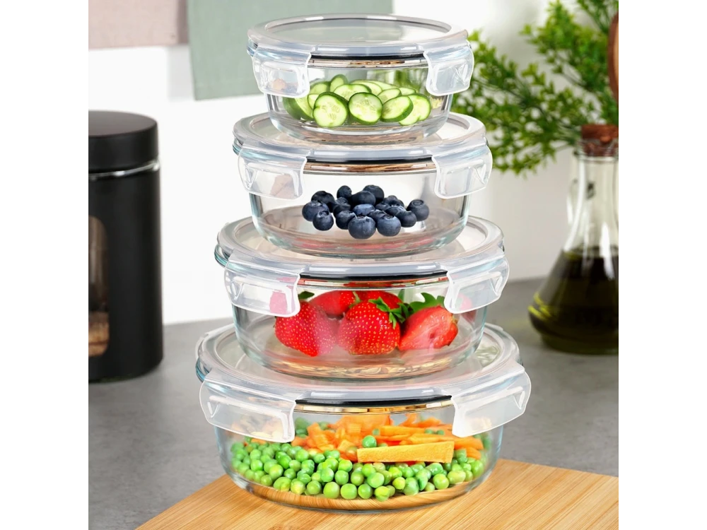 Vilde Premium Glass Food Containers Set of 4 – Borosilicate, Airtight, 370ml–1300ml, Clear – view 5