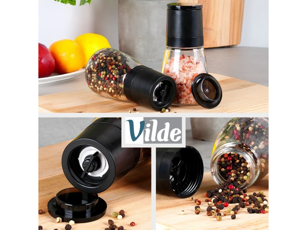 Vilde Manual Spice Mill Set of 2 Glass Body 13.3cm – Ceramic Grinder – view 5