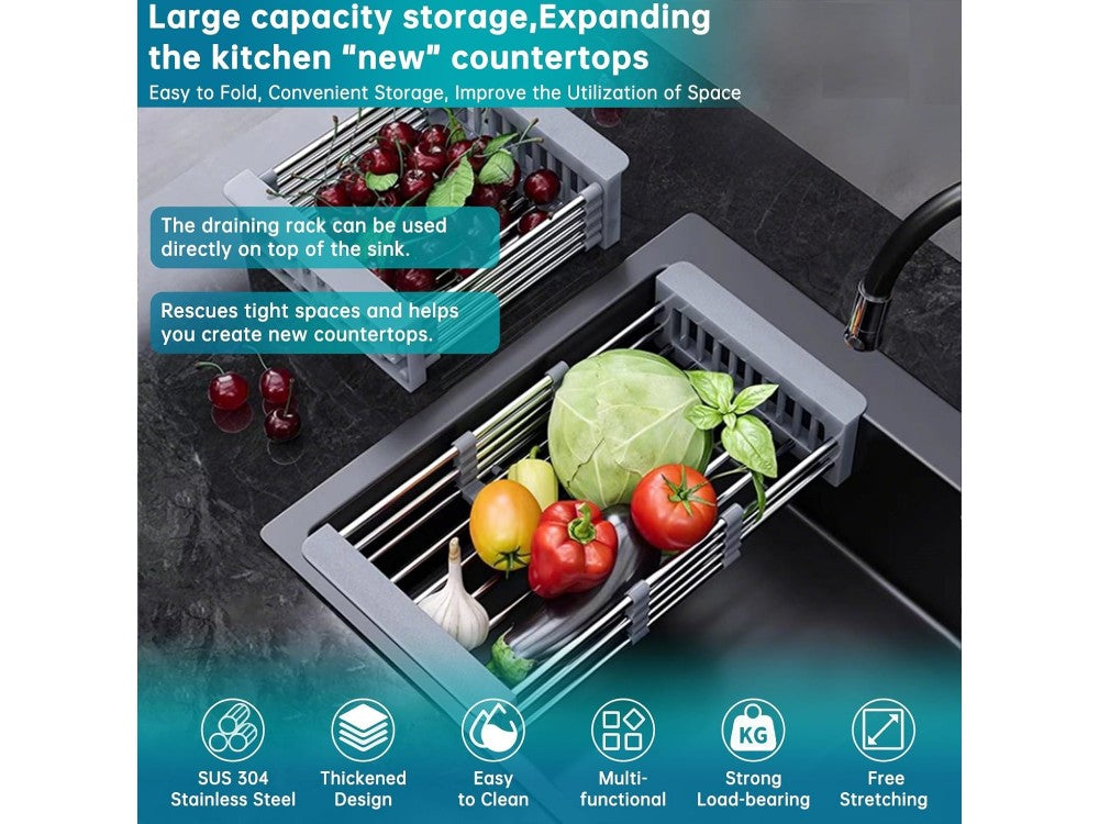 AJ Extendable Sink Dish Drying Rack 28-45 x 22 x 11 cm – Light Grey – view 5