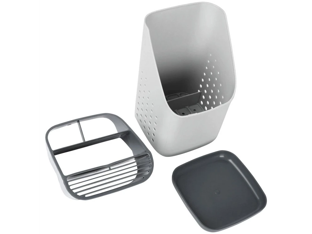 Vilde Cutlery Drainer / Holder with 3 Compartments + 7 Knife Slots, 14×14×23 cm – White / Grey – view 5