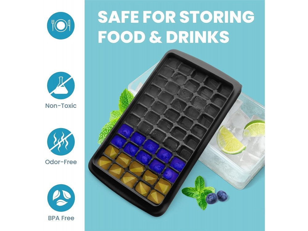 AJ Ice Cube Tray With Lid & Bin – Silicone 55 Cubes, Black – view 5