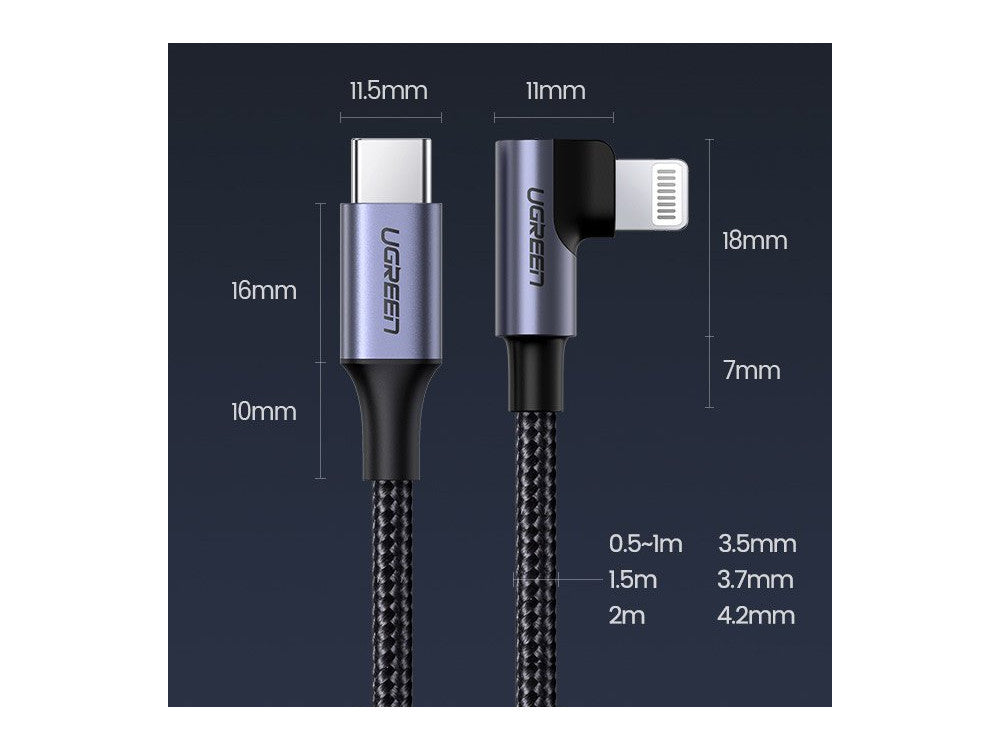 Ugreen Elbow 90° USB-C to Lightning Cable 1.5m – MFi, Nylon Braided, PD – view 5