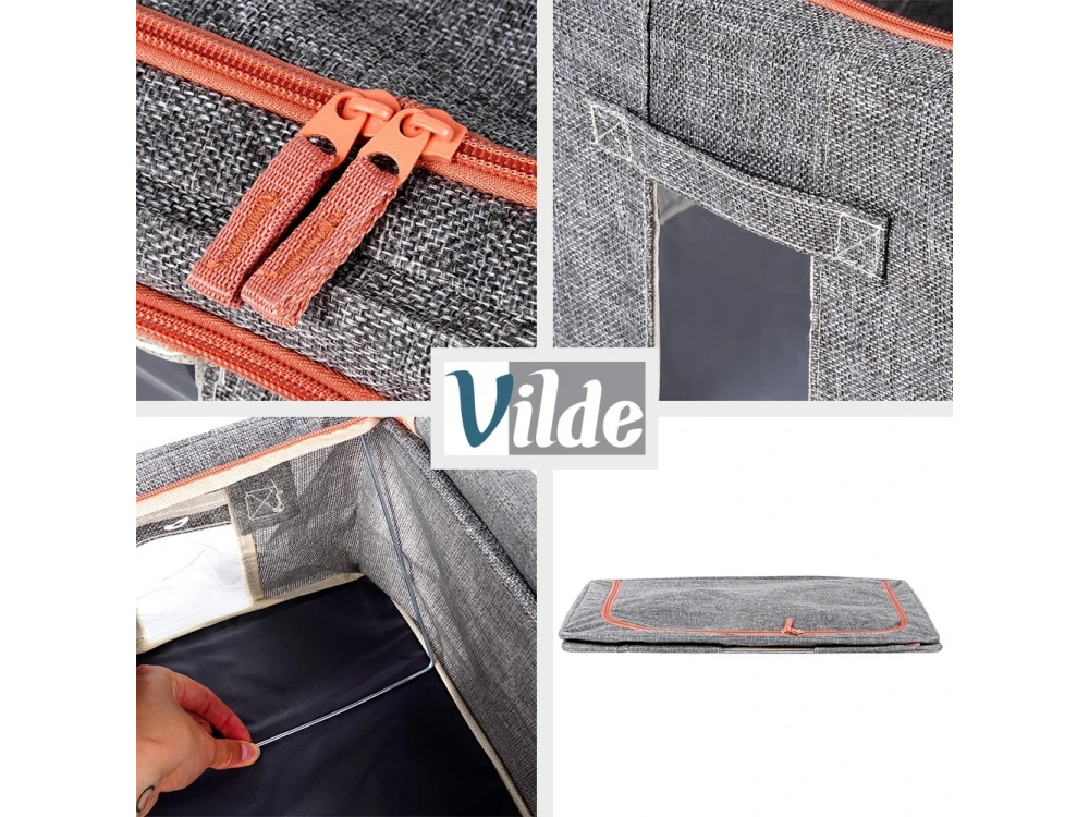 Vilde Fabric Storage Box 100L 60×42×40cm – Transparent Windows, Metal Frame, Grey – view 5
