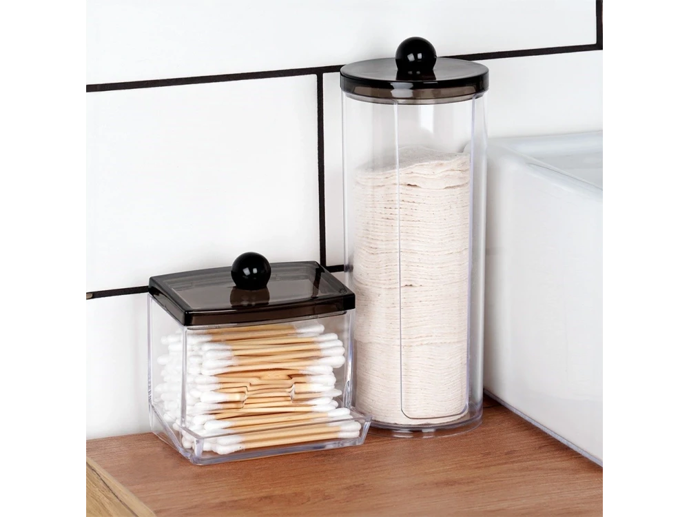 Vilde Cotton Swab Dispenser with Black Lid – Compact 9×7×9.5 cm Acrylic Holder – view 5