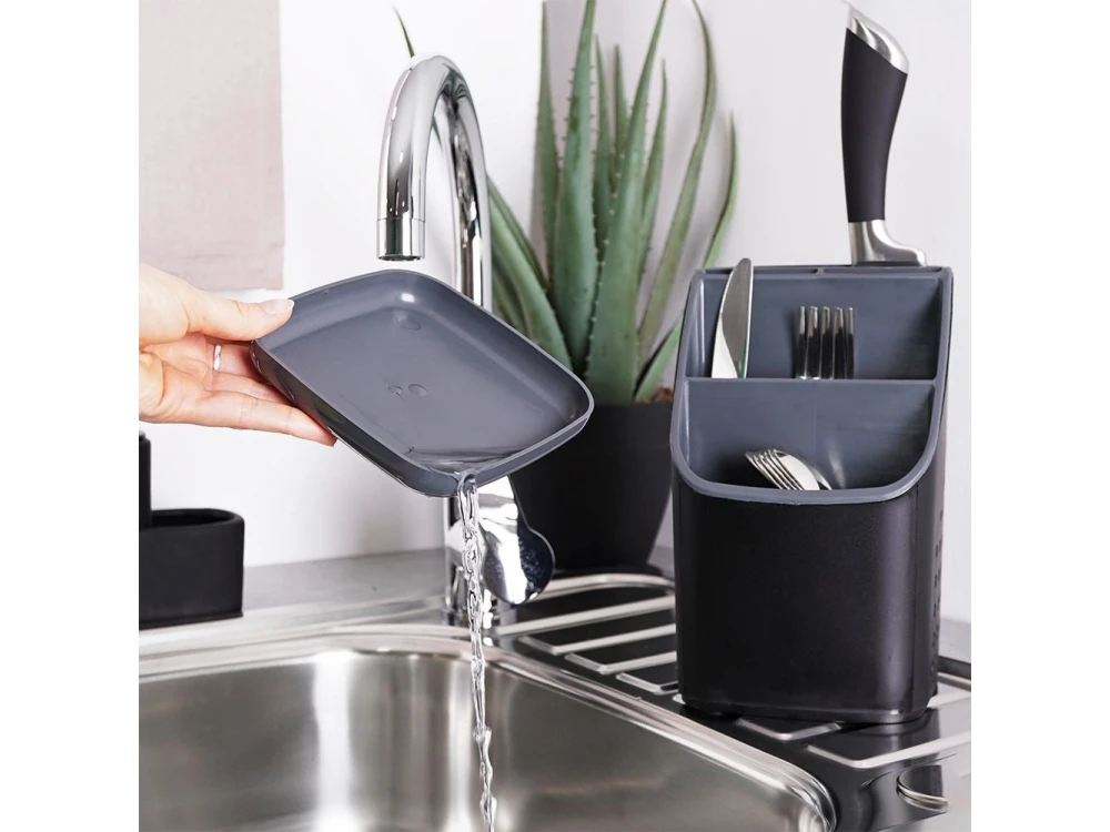 Vilde Cutlery Drainer 3 Compartments + Knife Slot 14×14cm – Black – view 5