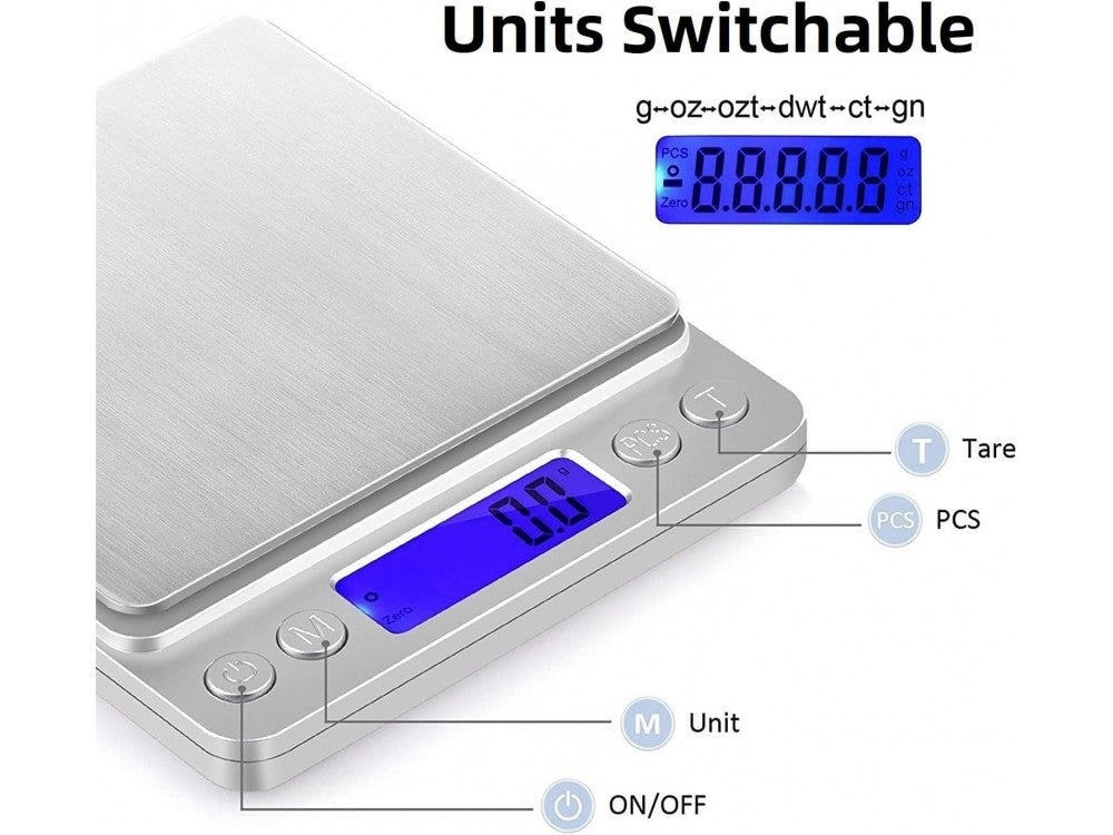 AJ Inox Digital Kitchen Scale 2kg / 0.1g – LCD, 2 Bowls, Silver – view 5