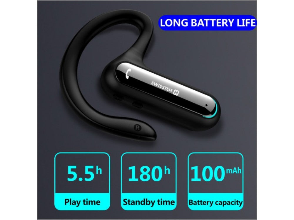 Swissten Dock Earpiece Bluetooth 5.0 In-Ear Handsfree with Magnetic Charging Dock – Black – view 5