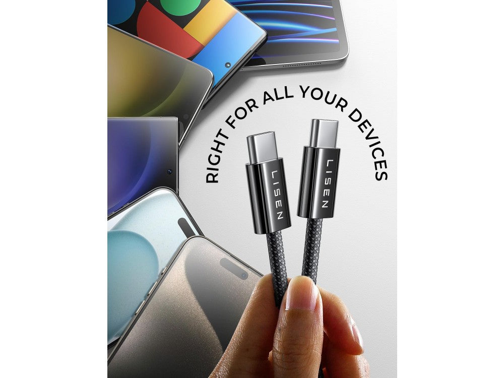 Lisen 4-Pack USB-C to USB-C Cables 60W PD 3.0 Nylon Braided 0.5m + 1m×2 + 2m – Black – view 5