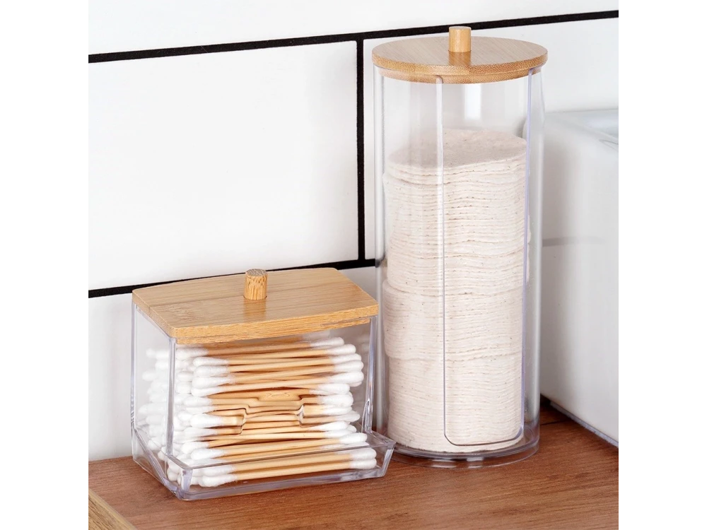 Vilde Cotton Pad Holder with Bamboo Lid – Clear Acrylic Bathroom Jar – view 5