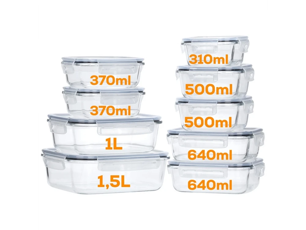 Vilde Premium 9-Piece Glass Food Container Set – 310ml to 1520ml, Airtight, Heat-Resistant – view 5