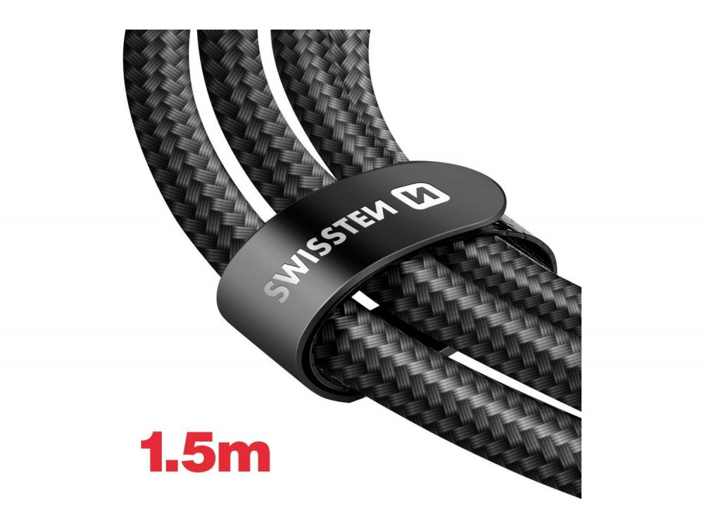 Swissten Textile 4-in-1 Cable 1.5m – 2× USB-C + USB-A + Lightning, Nylon Braided, Black – view 5