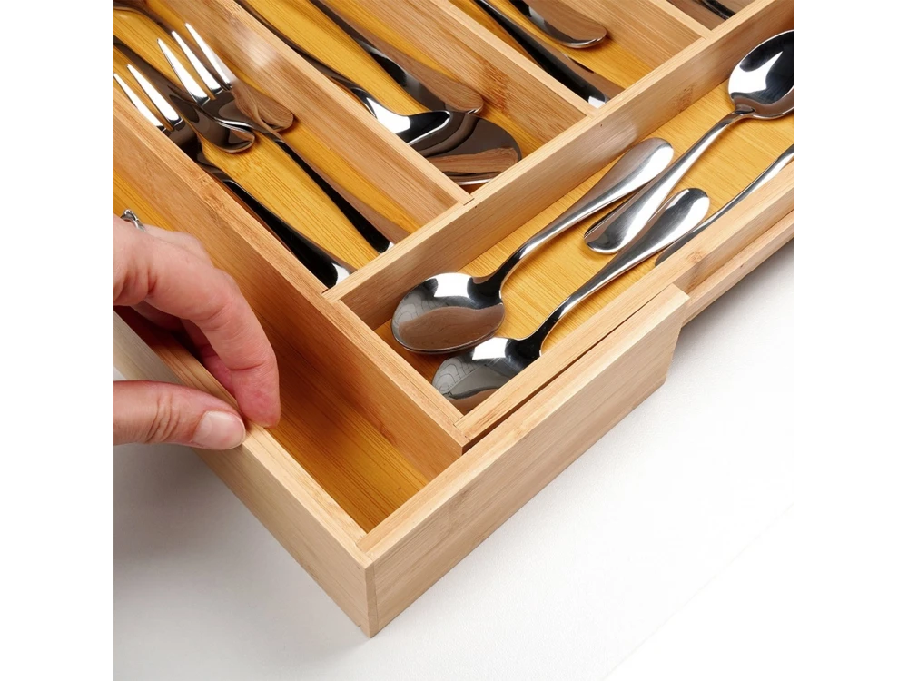 Vilde Premium Bamboo Drawer Organizer – Expandable Cutlery Tray 35–55cm, 6–8 Compartments – view 5