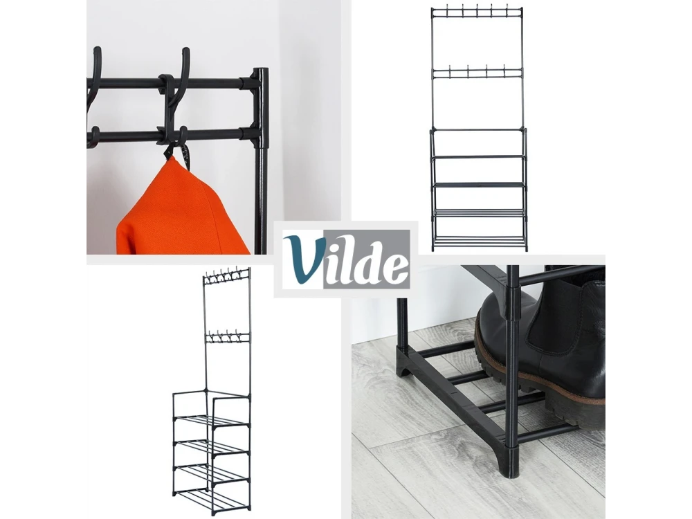 Vilde Metal Hallway Unit with Coat Rack & Shoe Rack – 57 × 28 × 156 cm, Matte Black – view 5