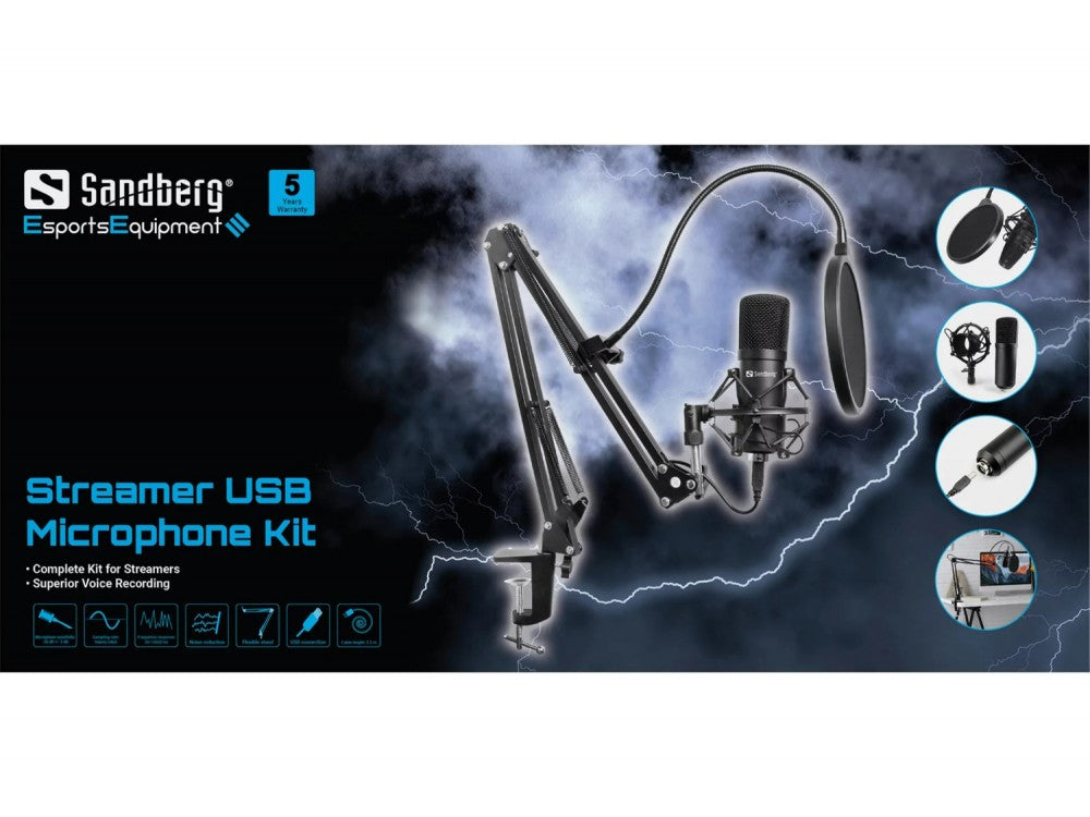 Sandberg Streamer USB Microphone Kit – Studio Condenser with Arm, Shock Mount & Pop Filter – view 5