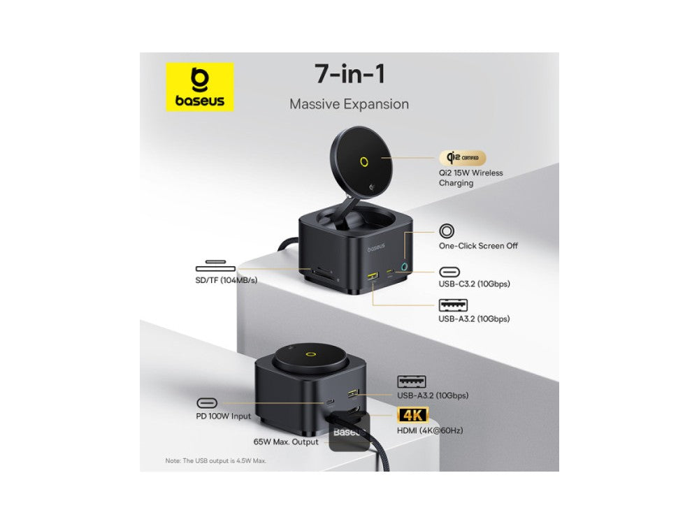 Baseus MagPro Series II 7-in-1 Hub – Qi2 15W MagSafe + PD 100W + 4K@60Hz HDMI + USB-C 10Gbps – view 5