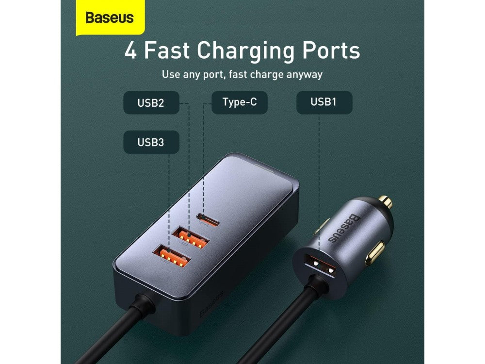 Baseus 120W Car Charger 3× USB-A + 1× USB-C with 1.5m Cable, Grey – view 5