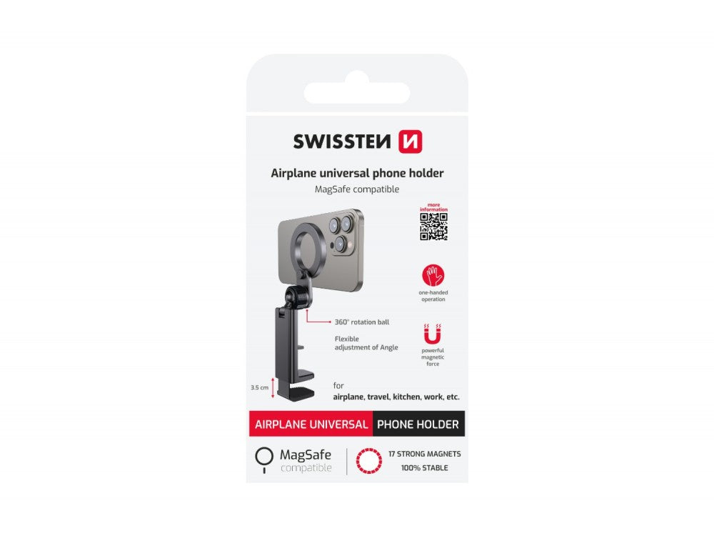 Swissten Universal MagSafe Holder – Magnetic Phone Mount with Adjustable Clamp up to 35mm, Black – view 5