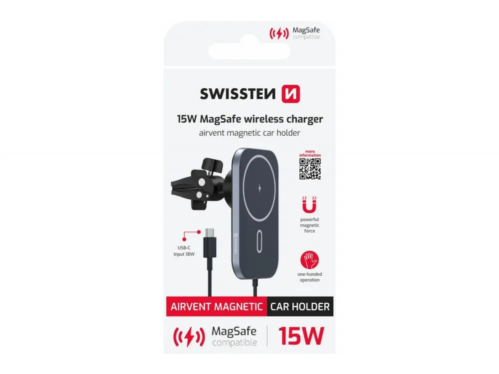 Swissten 2-in-1 Magnetic Car Holder with MagSafe Wireless Charging 15W – Vent Mount, Black – view 5