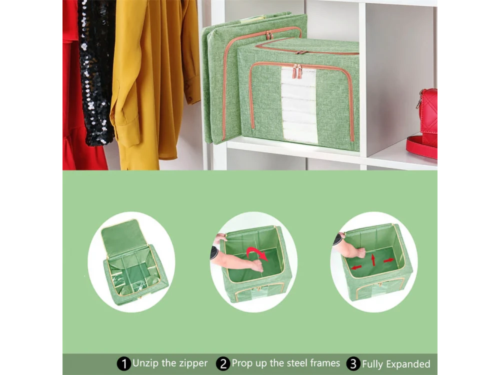 AJ Clothes Storage Organizer Bag 101L – Linen, 62x43x38cm, Light Green – view 5