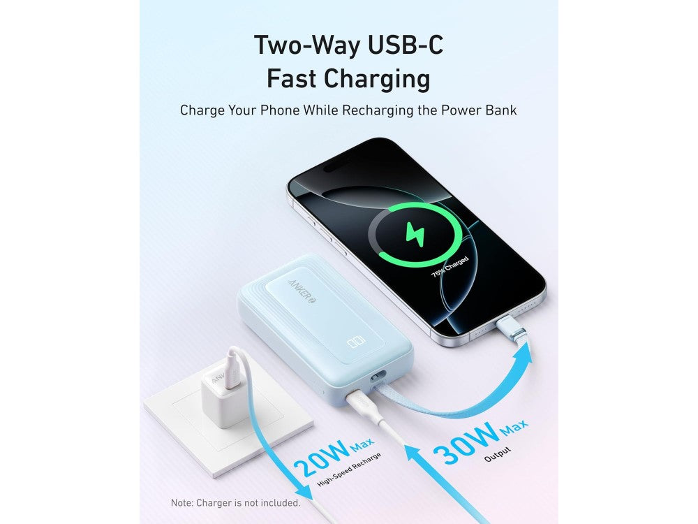 Anker Zolo Power Bank 10,000mAh 30W – Built-in USB-C Cable + USB-A/USB-C Ports, White – view 5