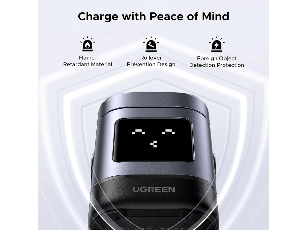 Ugreen Uno Qi2 MagSafe Wireless Charger Stand 15W – iPhone & AirPods, Robot Display, Black – view 5