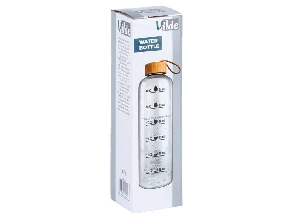 Vilde Glass Water Bottle 1L with Time Marker, Bamboo Lid & Airtight Seal – view 5
