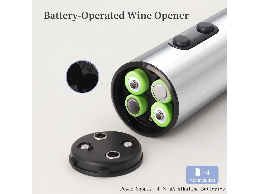 AJ Electric Wine Opener – Automatic Corkscrew, LED, Foil Cutter, Silver – view 5