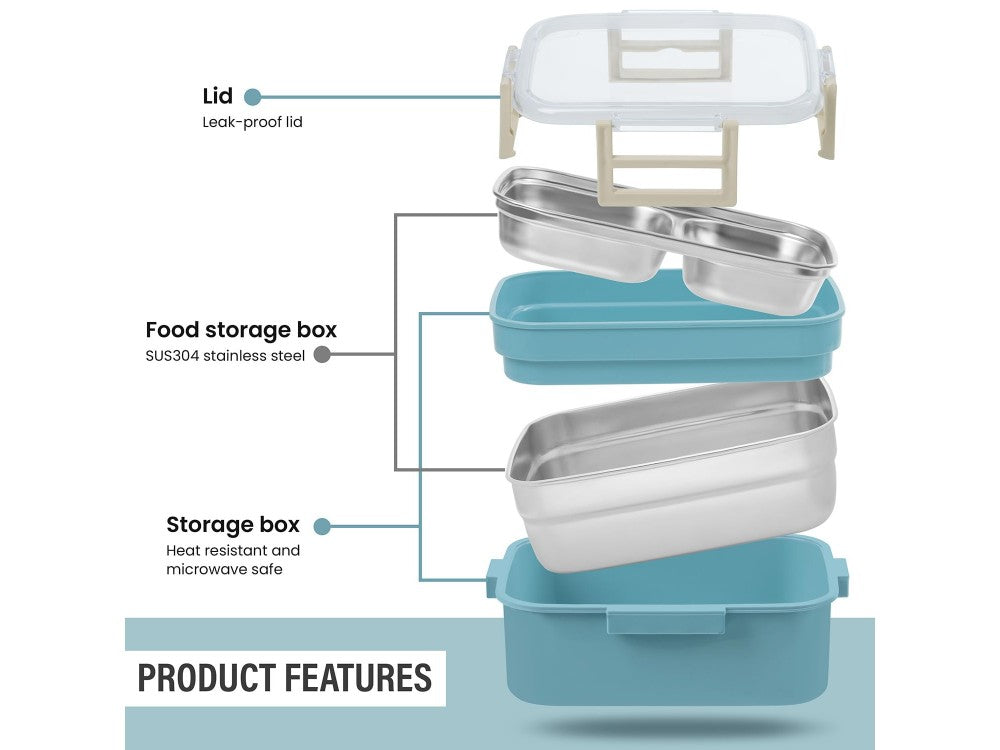 AJ O-Bento 2-Tier Insulated Lunch Box 1200ml – SUS304, Petrol Blue – view 5