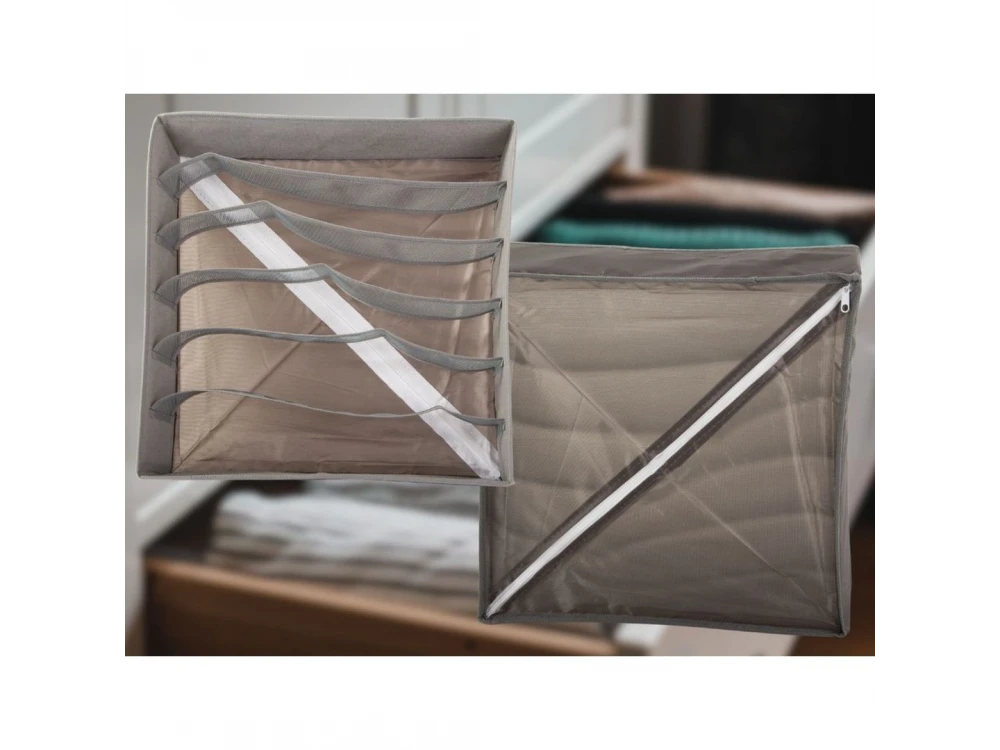 AJ Foldable Drawer Organizer 6-Slot for Bras & Socks – 32x32x10cm, Grey – view 5