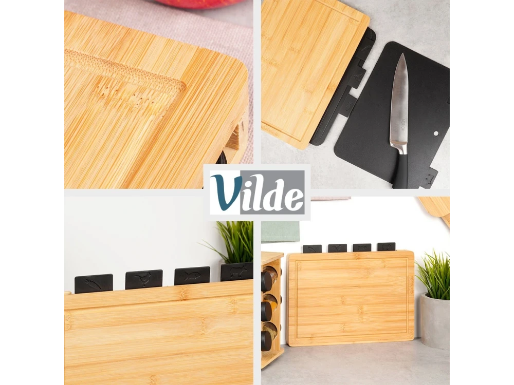 Vilde Bamboo Chopping Boards Set of 5 with Stand – view 5