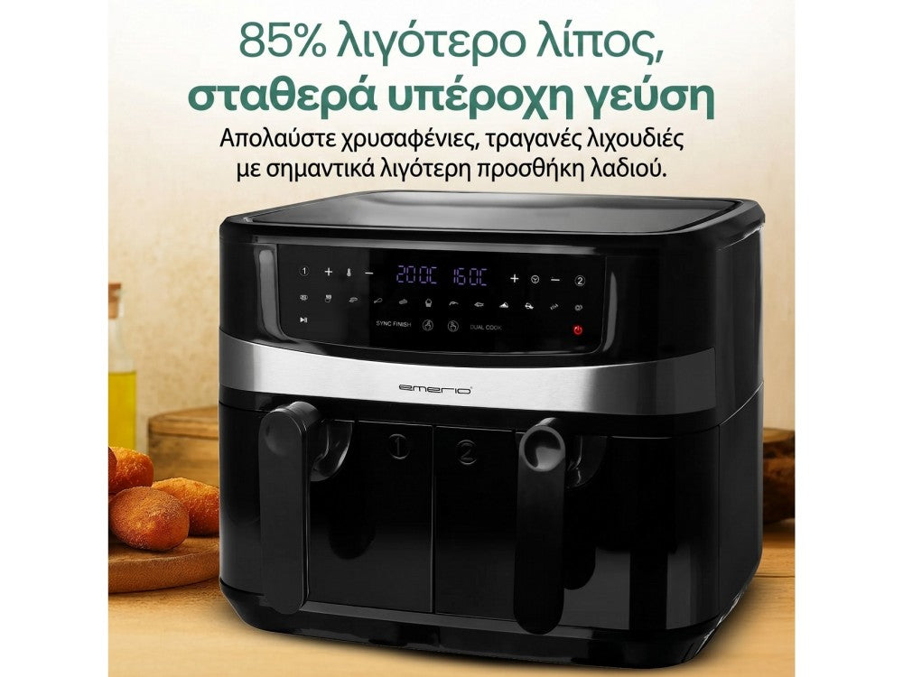 Emerio Double Air Fryer XXL 2400W 2×4.5L with 12 Preset Menus and Smart Finish – Black – view 5