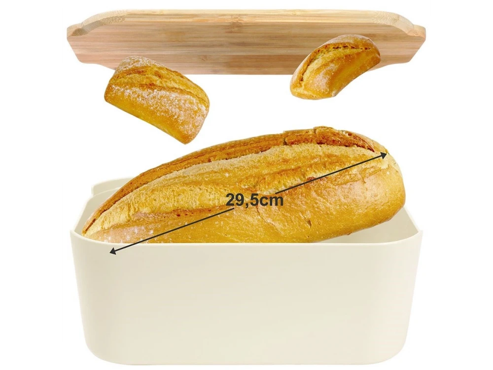 Vilde Premium Bread Bin with Bamboo Cutting Board Lid 33x18.5x12 cm – Cream – view 5