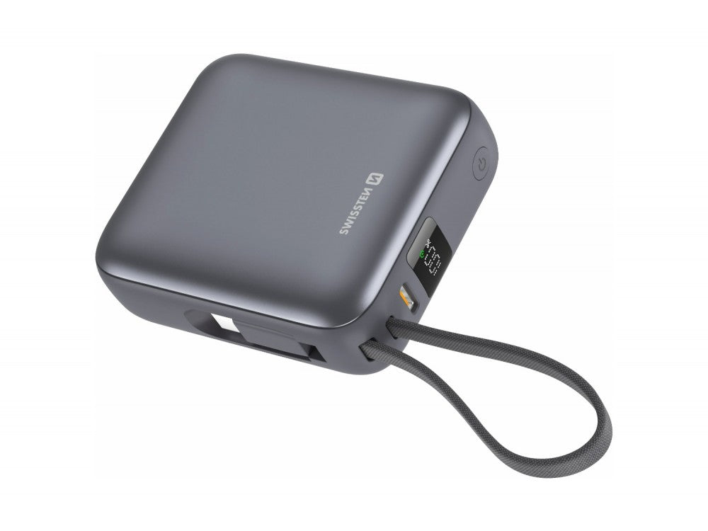 Swissten Space Power Bank 10000mAh 35W – LCD Display, USB-C + Built-in USB-C Cable, Silver – view 5