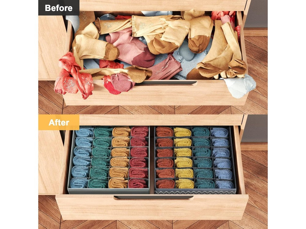 AJ 2-Pack Fabric Foldable Drawer Organizer for Socks & Underwear 24 Cells, 32×32×10cm – Grey – view 5