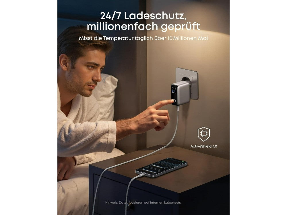 Anker 100W GaN Wall Charger 3-Port with Smart Display & 100W USB-C Cable, Silver – view 5