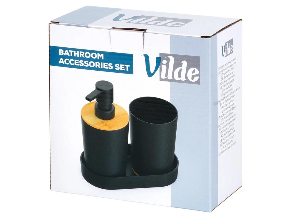 Vilde 3-Piece Bamboo Bathroom Accessory Set – Soap Dish, Toothbrush Cup, Black Finish – view 5