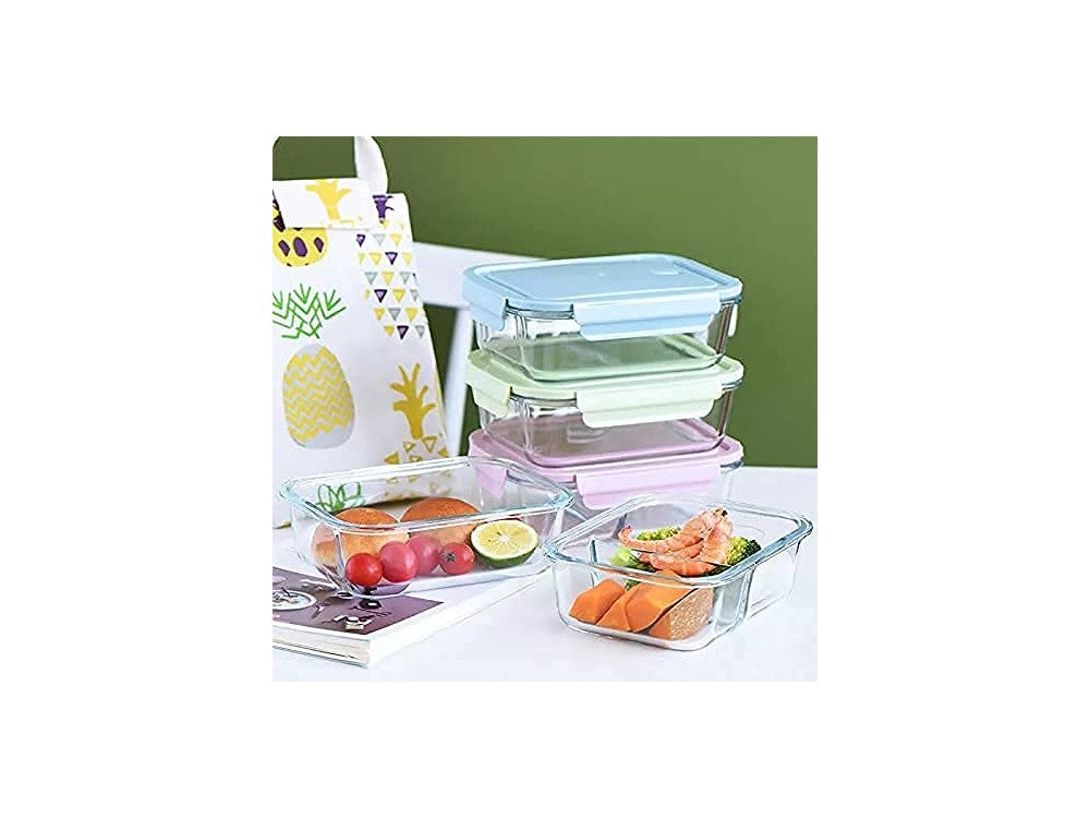 AJ Glass Meal Prep Container 2-Compartment 1000ml – Clear, Light Blue Lid – view 5