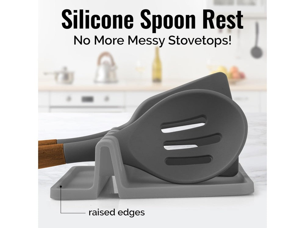 AJ Silicone Spoon Rest with Drip Pad – Multi-Slot, Set of 2, Grey – view 5