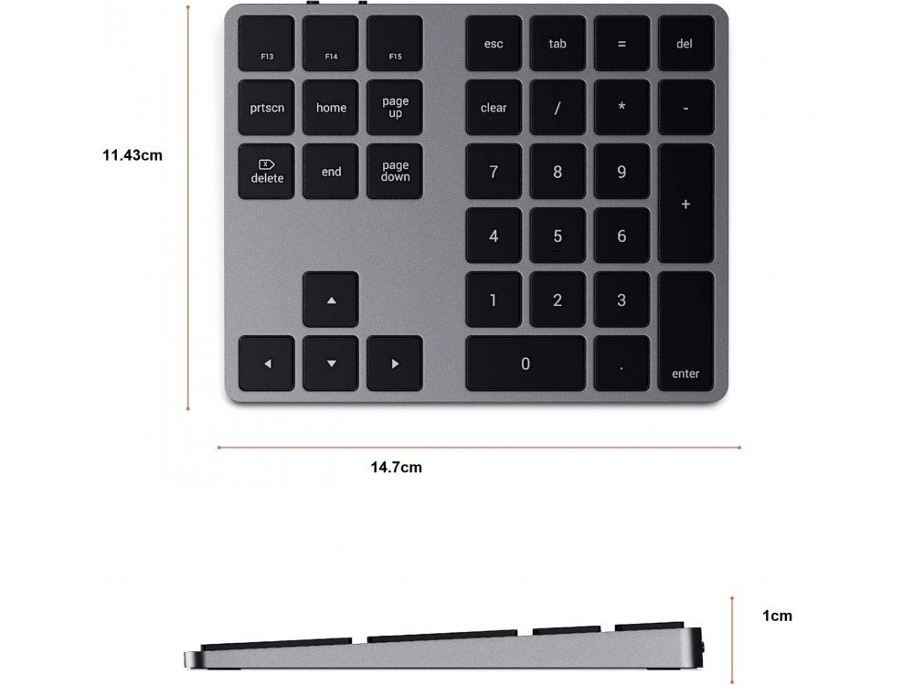 Satechi Extended Slim Numeric Keypad Bluetooth 34-Key for Apple Devices, Space Grey – view 5