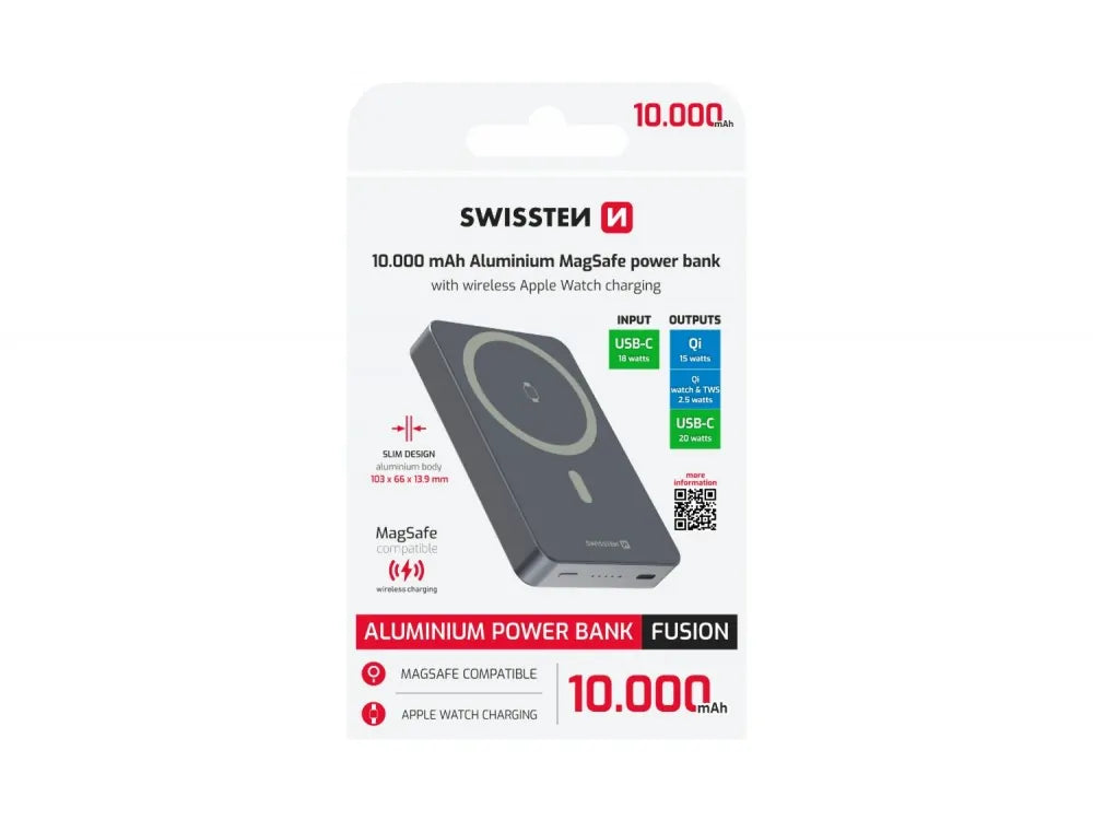 Swissten Fusion MagSafe Power Bank 10000mAh – USB-C 20W + 15W Wireless + Apple Watch Charger, Silver – view 5