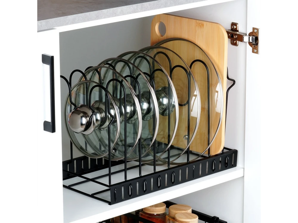 Vilde Metal 2-in-1 Pot, Pan & Lid Organizer 47×21×38 cm – Kitchen Cabinet Rack, Black – view 5