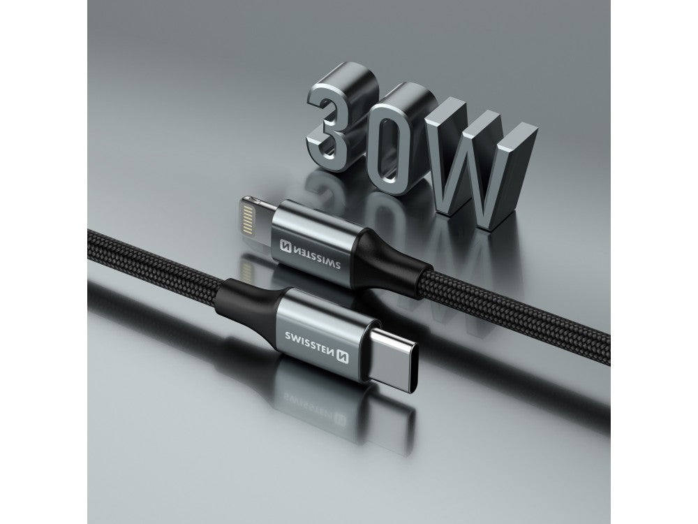 Swissten Durable Textile II USB-C to Lightning Cable 1.5m – Nylon Braided, Black – view 5