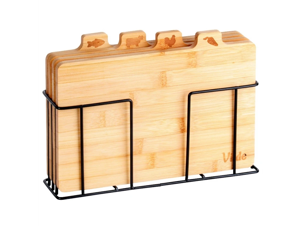 Vilde Premium Bamboo Chopping Boards Set of 4 with Stand – 28x20 cm, Food Icons – view 5