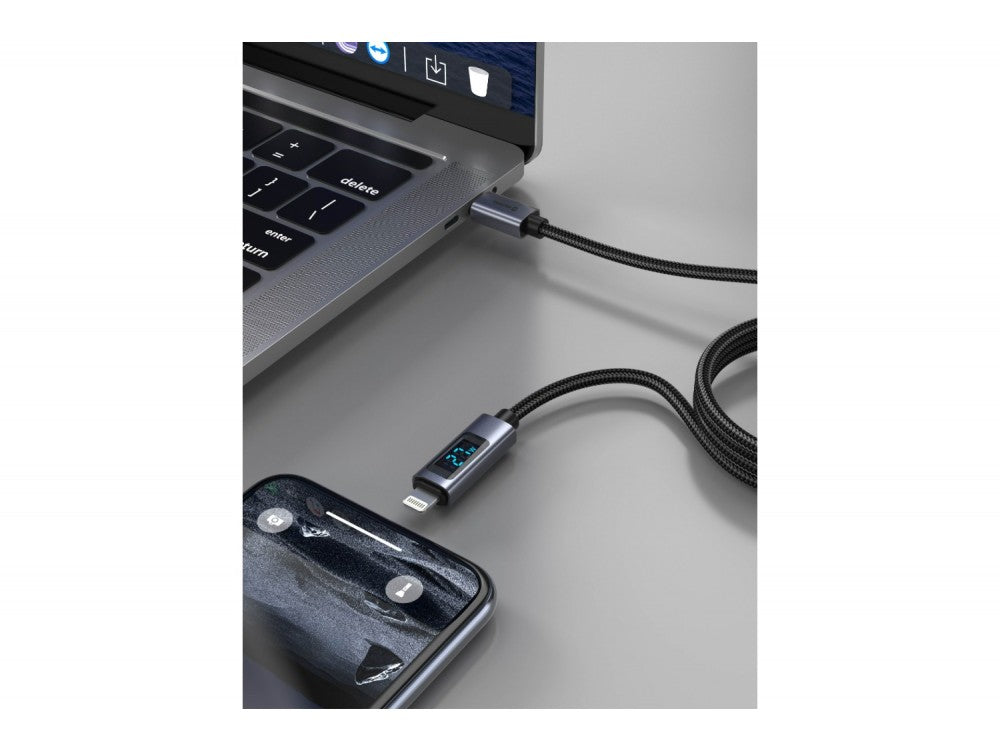 Swissten USB-C to Lightning Cable 1.5m 30W with LCD Display – Nylon Braided, Black – view 5
