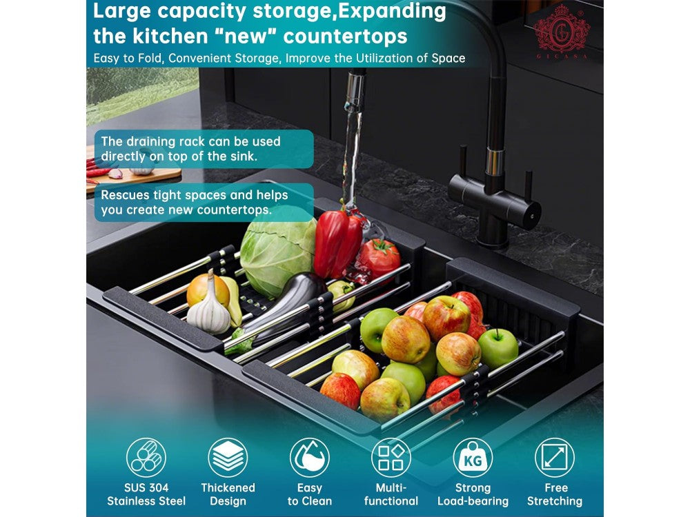 AJ Extendable Over-Sink Dish Drying Rack 28–45 × 22 × 11 cm – Black – view 5