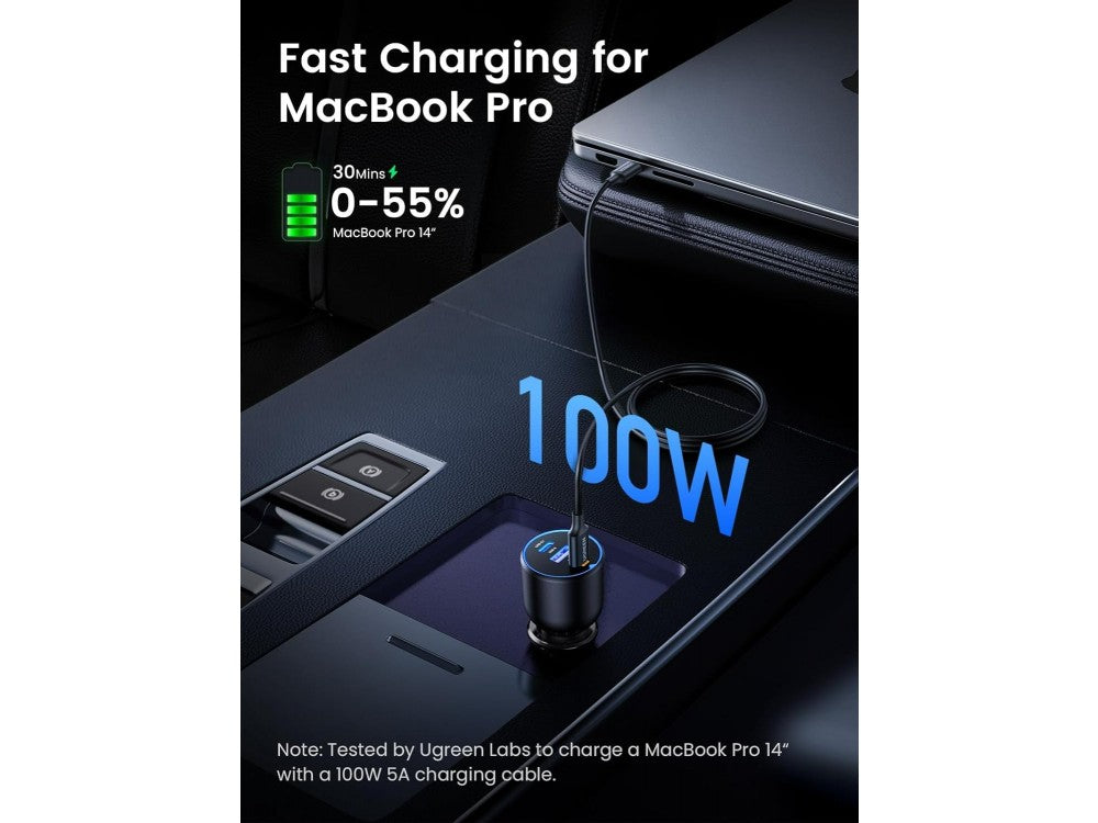 Ugreen 130W Car Charger PD/QC with USB-A & USB-C + USB-C Cable 1m, Grey – view 5